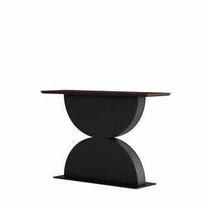 English Elm 47''double Semi-circle Console Table with Led Lighting and Sculptural Hammered Wood Base W2263P395491
