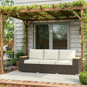 English Elm 3-seat Handwoven Pe Rattan Outdoor Sofa with Steel Frame and Washable Cushions T3971S00257