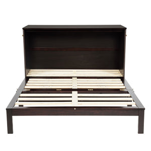 English Elm Queen Size Murphy Bed – Elegant Pine Wood Cabinet With Power Station & Rattan Accents, Espresso Finish W504S00235-GIGA