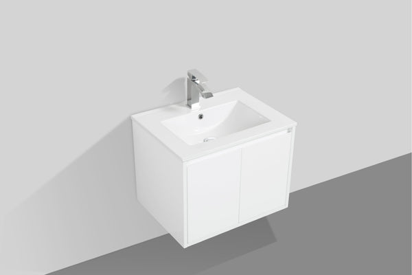 English Elm 24" Floating Bathroom Vanity Base Glossy White Wall Mount Soft Close Cabinet W1920P263624