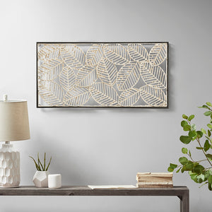 JLA Home Madison Park - Metal Madison Park Paper Cloaked Leaves Framed Decor Panel 32"x16" — Slim Metal Frame, Textured Natural Leaf Art for Gallery Walls MP95B-0224