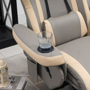 English Elm HOMCOM Grey PU Leather Recliner Armchair with 135° Recline, 360° Swivel, Cup Holder & Storage Pocket, Adjustable Headrest and Footrest W2225P173864