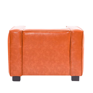 English Elm Christopher Knight Home® - Faux Leather Club Chair with Orange Tuxedo Design, Gold-Effect Shine & Dark Walnut Birch Legs N776P237275O