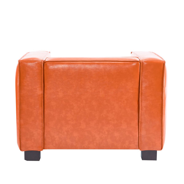 English Elm Christopher Knight Home® - Faux Leather Club Chair with Orange Tuxedo Design, Gold-Effect Shine & Dark Walnut Birch Legs N776P237275O