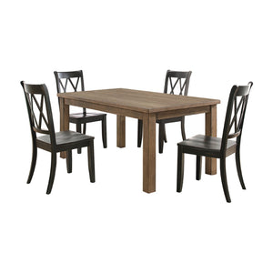English Elm 5pc Farmhouse Dining Set Pine Table with Four Double X Back Chairs for Kitchen Black Brown B011S00996