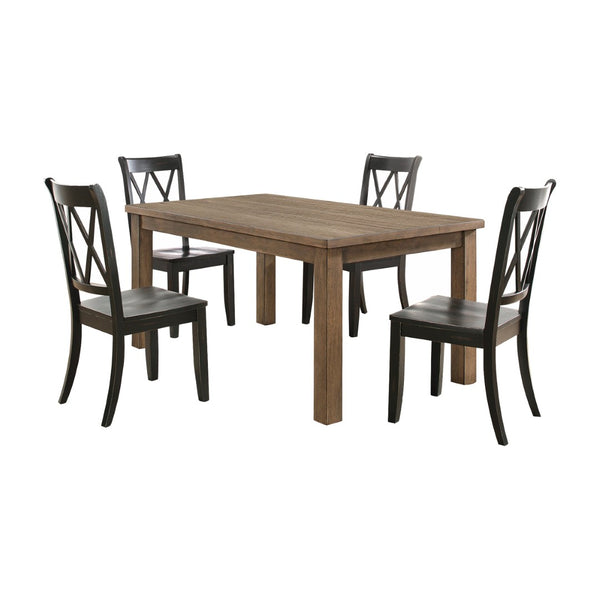English Elm 5pc Farmhouse Dining Set Pine Table with Four Double X Back Chairs for Kitchen Black Brown B011S00996