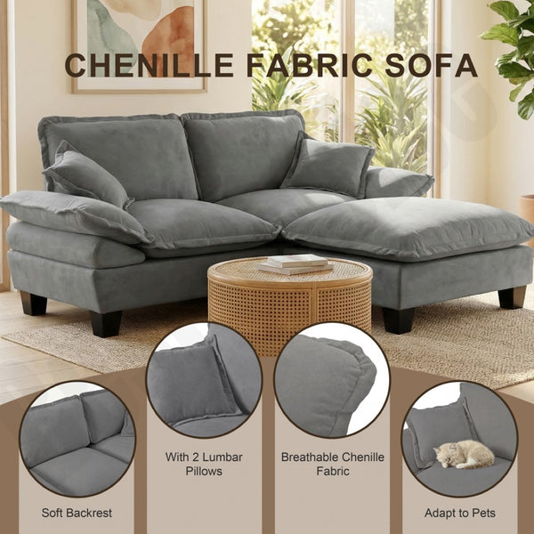 English Elm Modular U-shape Chenille Cloud Sectional with Sculptural Sailboat Arms Six Seats Grey W3163S00128