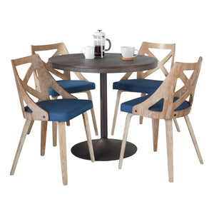 English Elm Dakota-Charlotte Contemporary Dining Set with White Steel Frame, Bamboo Top and Textured Fabric Seats Blue B202S01494