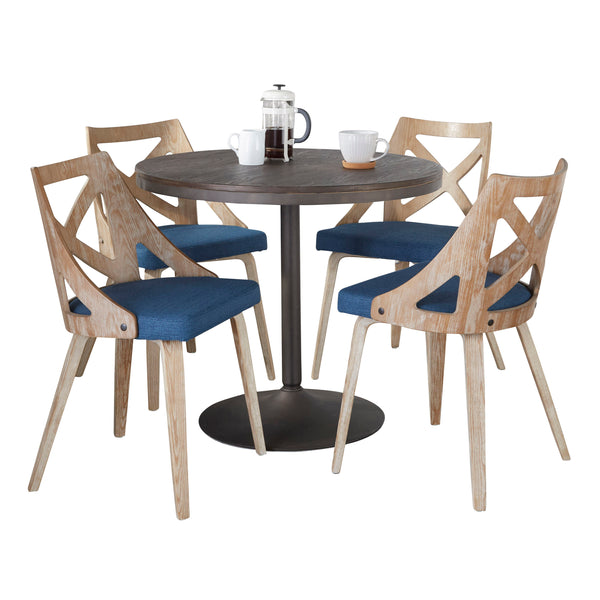 English Elm Dakota-Charlotte Contemporary Dining Set with White Steel Frame, Bamboo Top and Textured Fabric Seats Blue B202S01494
