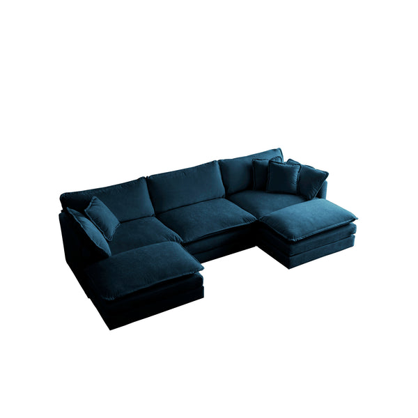 English Elm U-Shaped Modular Sectional Sofa with Reversible Footrest, 5-Seater Convertible Corner Couch for Living Room Blue W714S00603