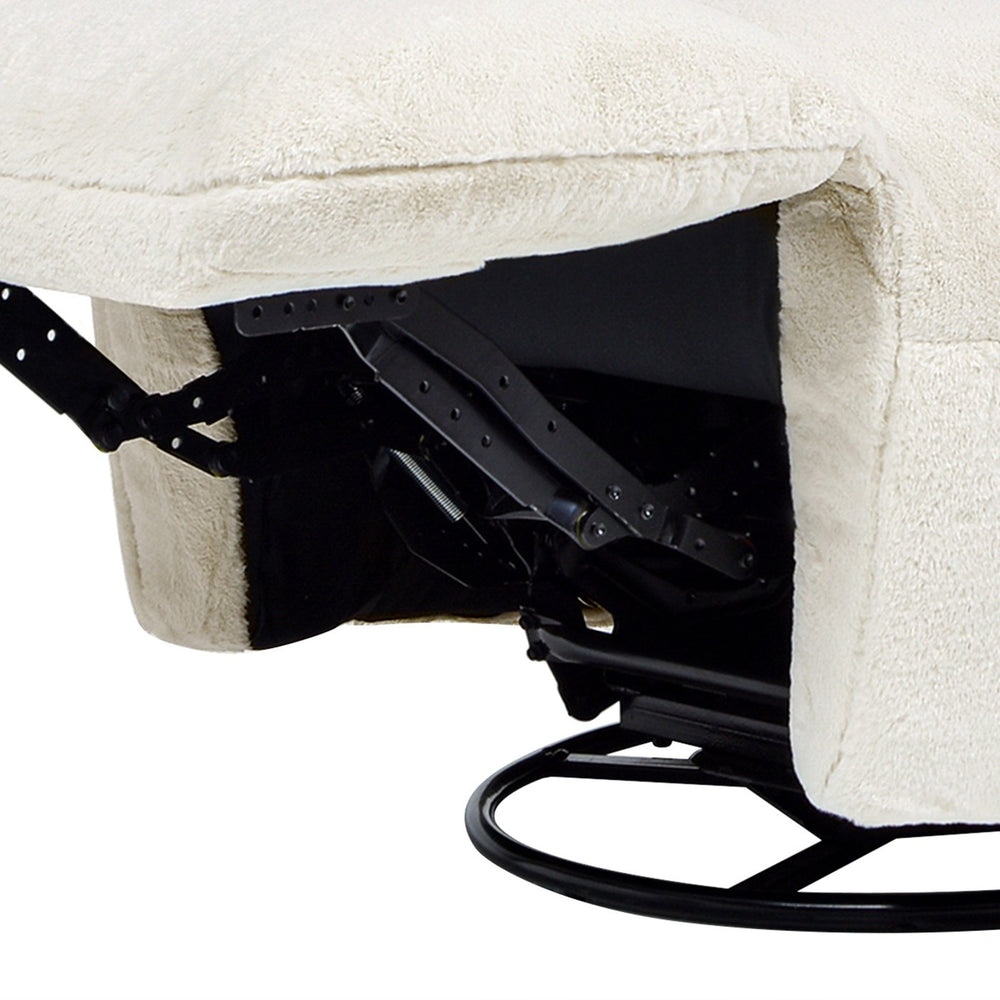 English Elm Jennifer Taylor Home - Rearden Oversized 35.5" Swivel Glider Recliner Chair in Pearl White Faux Sherpa Fur with Storage Pocket B2719P238499