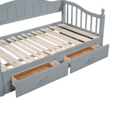 English Elm Wooden Twin Size Daybed With Twin Size Trundle, Extendable Daybed With Two Storage Drawers,Gray(Expected Arrival Time:9.12)