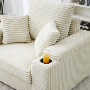 English Elm Oversized Corduroy Accent Chair with Ottoman Neck Pillow and Wide Armrests for Cozy Reading Cream W1117S00250