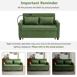 English Elm 56.9" Loveseat Sofa Bed with Chenille Upholstery, USB Ports, Phone Holder, Side Pockets, Reclining Backrest Green N719P208853F