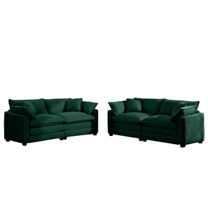 English Elm Modern Fabric Living Room Sofa Set - Two 2-Seater Green Corduroy Sofas With Plush Cushions & Style W714S00812