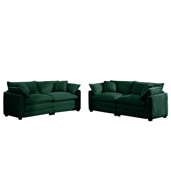 English Elm Modern Fabric Living Room Sofa Set - Two 2-Seater Green Corduroy Sofas With Plush Cushions & Style W714S00812