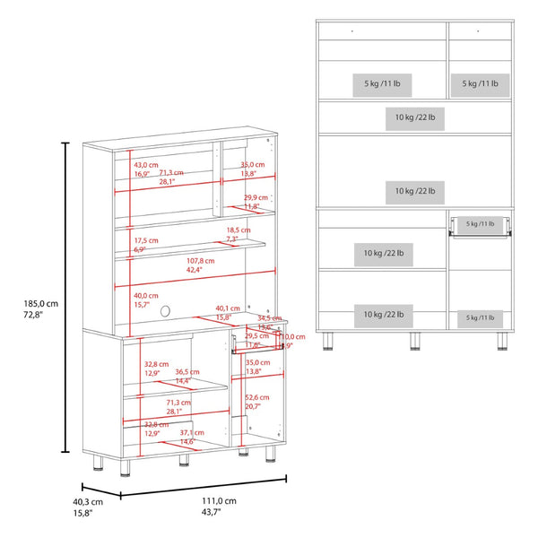 English Elm White Tall Kitchen Pantry Cabinet with Microwave Shelf Open and Enclosed Storage B062S01856