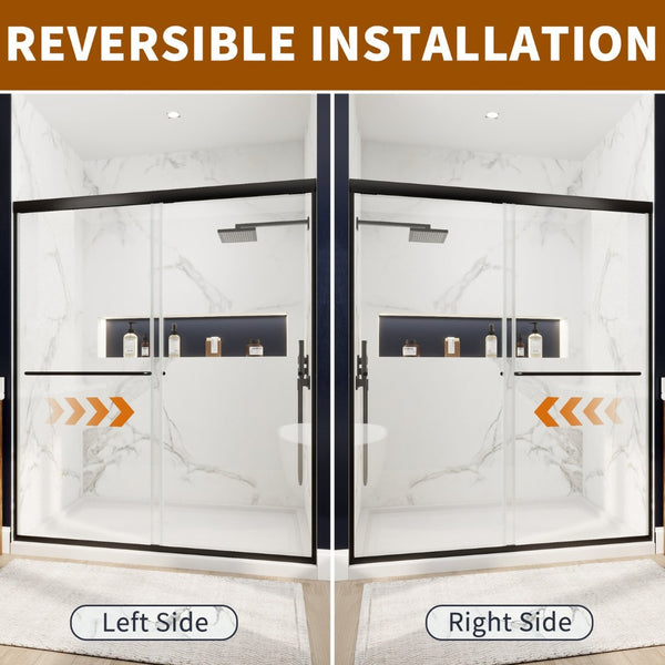 English Elm 50in. Barn Style Sliding Shower Door Matte Black Anodized Frame with Tempered Clear Glass W637123851