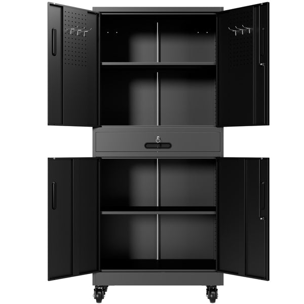 English Elm Metal Rolling Garage Cabinet with Pegboard Door Drawer Locking Storage and Adjustable Shelves T2398P465998