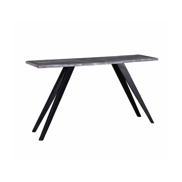 English Elm Industrial 60" Acacia Wood Console Table with Live Edge Gray Top, Powder-Coat Metal Angled Legs, Modern Rustic Decor B011S01088