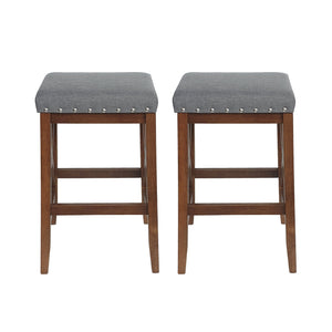 English Elm Christopher Knight Home® - SADDLE Barstool Set of 2 with Upholstered Fabric Seat, Nailhead Trim and Sturdy X-Frame Wood Base Charcoal 65637.00CHAR