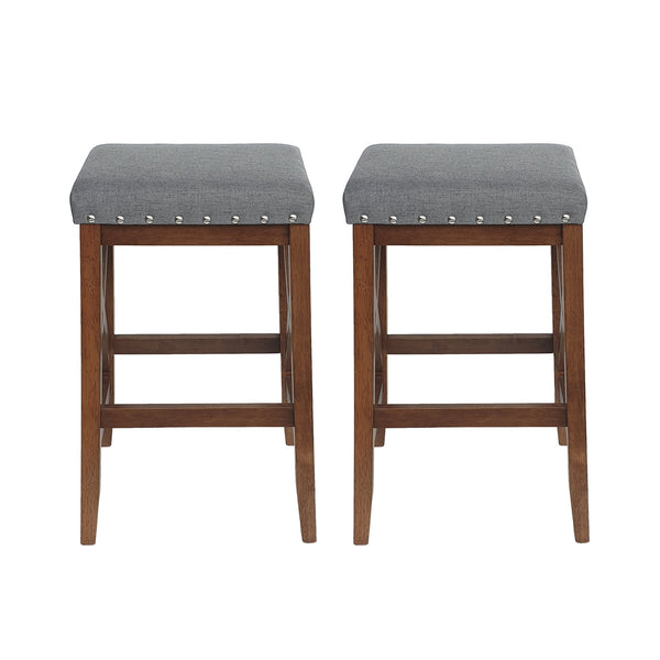 English Elm Christopher Knight Home® - SADDLE Barstool Set of 2 with Upholstered Fabric Seat, Nailhead Trim and Sturdy X-Frame Wood Base Charcoal 65637.00CHAR