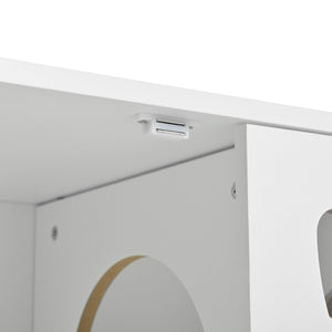 English Elm Modern Wood Cat Cabinet with Sisal Scratcher, Magnetic Litter Box Enclosure with Storage & Hooks, Cream White N843P252373C