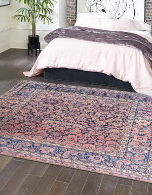 Unique Loom Timeless Levi Machine Made Floral Rug Navy Blue, Black/Orange/Purple/Yellow/Ivory 7' 6" x 7' 7"