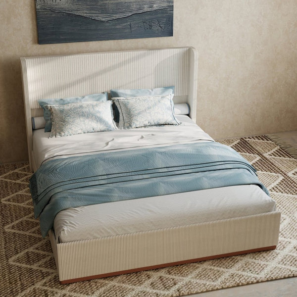 English Elm Queen Wingback Upholstered Bed Tall Corduroy Headboard Stylish Bedroom Frame T3963P447211