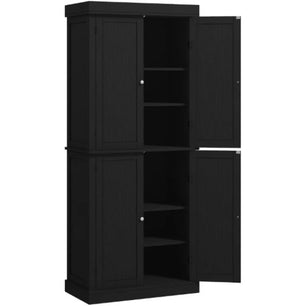 English Elm Nordic Shaker Freestanding Pantry Cabinet Black Wood Grain Finish Six Tier Kitchen T3971P428230