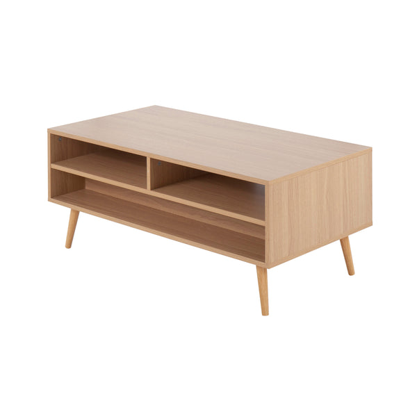 English Elm Astro Natural Wood Coffee Table with White Drawers — Contemporary Storage, Pull-Out Drawers, Durable Finish B202P223407