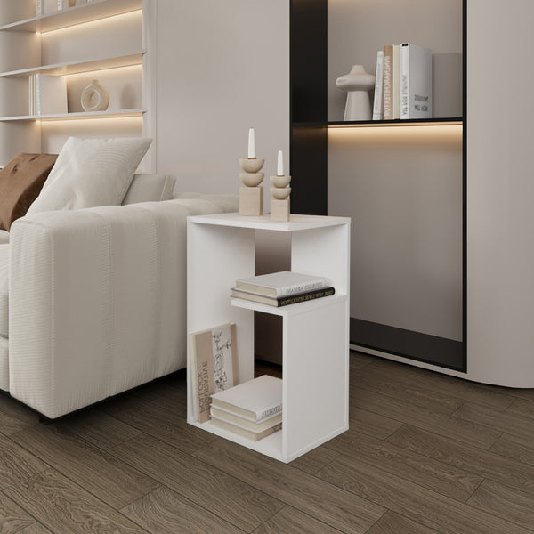 English Elm Side Table Sallis - Modern White Accent Table With Open Shelf For Living Room, Bedroom & Entryway B092P309173-GIGA