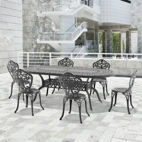 English Elm 7-Piece All-Weather Cast Aluminum Dining Set - Stylish Black Frame For Outdoor Comfort & Durability W1710S00251