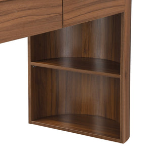 English Elm Storage Writing Desk with Curved Base Open Shelves and Drawers for Home Office Dark Walnut N757P306285D