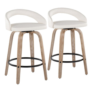 English Elm Fixed-height Swivel Counterstools Whitewashed Wood Faux Leather Kitchen Seating Pair B202S01831
