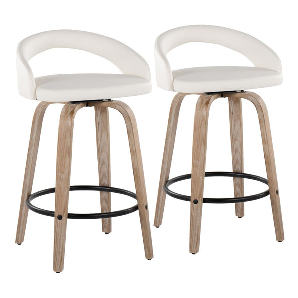 English Elm Fixed-height Swivel Counterstools Whitewashed Wood Faux Leather Kitchen Seating Pair B202S01831
