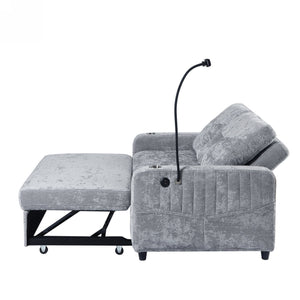English Elm 53.9" Modern Loveseat Pull-Out Sofa Bed with Adjustable Backrest, Cup Holders, USB Charging Ports & Storage Grey N719S001650E