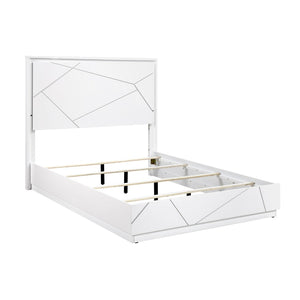 English Elm Glamorous White Lacquer California King Bed with Led Headboard and Geometric Accents B011S02214
