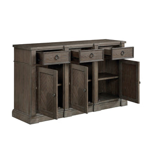 English Elm Classic Ash Veneer Buffet Server with Driftwood Gray Finish and Ample Dining Room Storage B011P474251