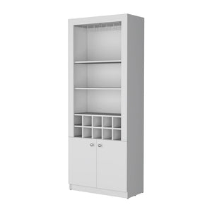 English Elm White Bar Cabinet With Wine Racks, Three Shelves & Concealed Storage For Modern Home Entertaining B062P193658-GIGA