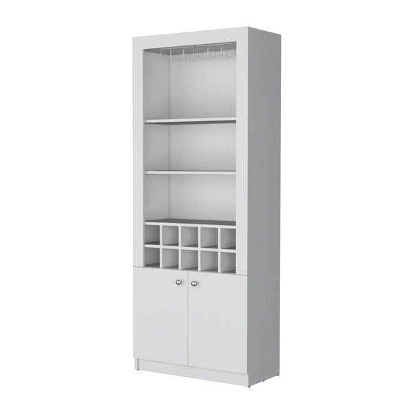 English Elm White Bar Cabinet With Wine Racks, Three Shelves & Concealed Storage For Modern Home Entertaining B062P193658-GIGA