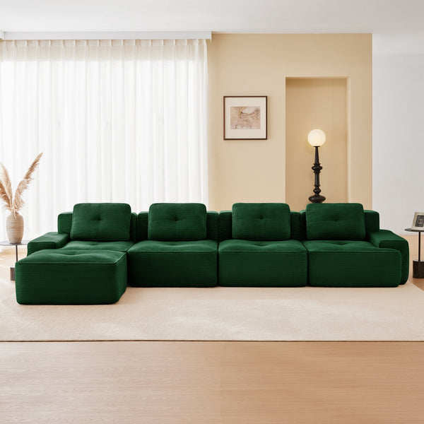 English Elm 153" Luxurious Modern L-Shaped Sectional Sofa With Movable Ottoman, Deep Seats, Tufted Design & More! W714S01490