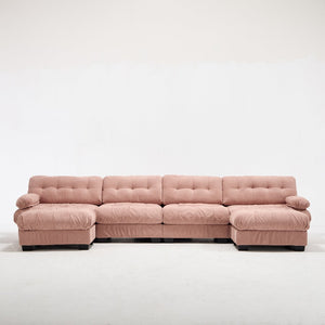English Elm U Shaped Modular Cloud Sectional with Plush Flannelette Upholstery Deep Seat Living Room Sofa Pink W2120S00052