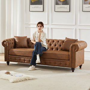 English Elm Fx Chesterfield Sofa Hand Tufted Tech Fabric Three Seat Living Room Couch Brown W1926S00107