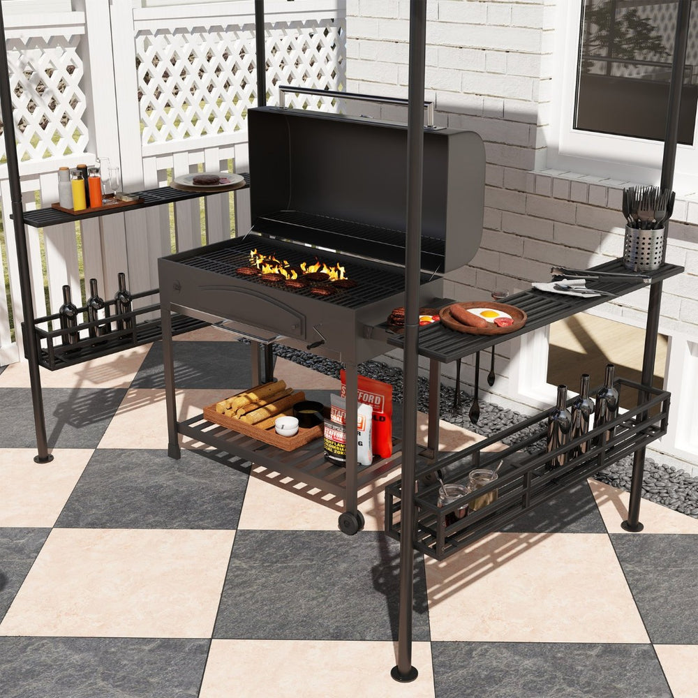 English Elm Outsunny 8x5 Bbq Grill Gazebo Two Tier Canopy with Shelves and Storage Baskets W2225P485594