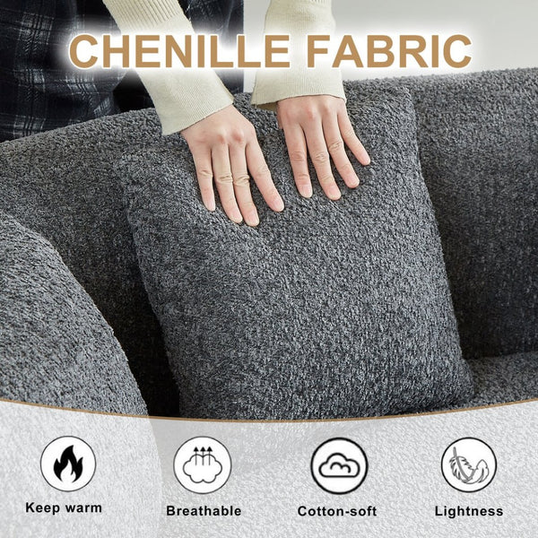 English Elm Curved Chenille Sectional Sofa Deep Seat Cloud Cushions Four Seater Modern Living Room Grey W3505P456567
