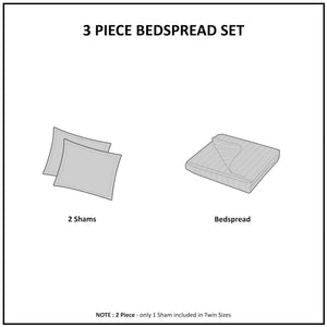 JLA Home Madison Park - 3 Reversible Bedspread Set with Quilted Stitch Texture, Oversized Drape, Antimicrobial Soft Cotton Fill White MP13-6129