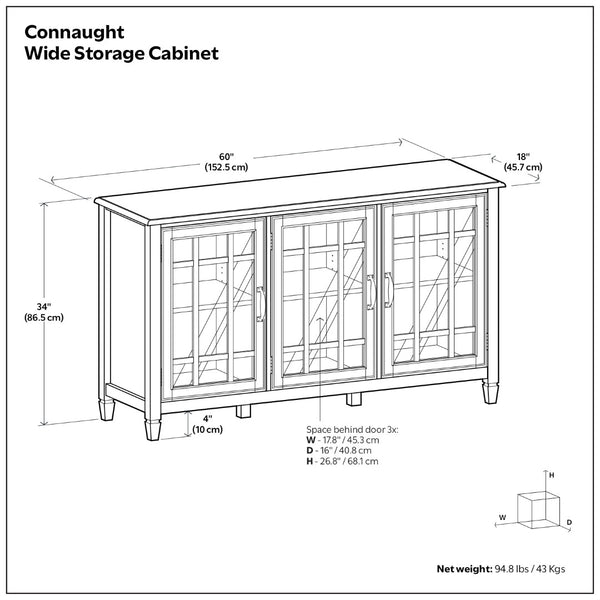 English Elm Connaught Solid Wood Buffet with Glass Doors Bronze Hardware Heritage Dining Storage Black B136P436040