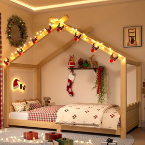 English Elm Twin House Frame Floor Bed Solid Pine Kids Room Montessori Low Profile Play Nook W1580P387836