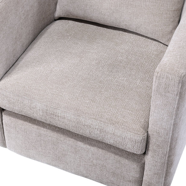 English Elm Sutton Upholstered Linen Swivel Barrel Chair with Pocket Coil Seat, Reversible Cushions & Stain-Resistant Fabric Beige B050P322583